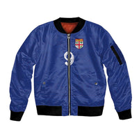 Custom Fijian Football Sleeve Zip Bomber Jacket Tapa Pattern and Shark Tribal