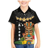 Hawaii Plumeria Lei Family Matching Mermaid Dress and Hawaiian Shirt Tiki and Kakau Pattern Black Color LT03 Son's Shirt Black - Polynesian Pride