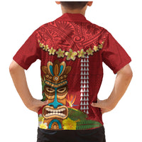 Hawaii Plumeria Lei Family Matching Mermaid Dress and Hawaiian Shirt Tiki and Kakau Pattern Red Color LT03 - Polynesian Pride
