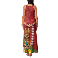 Hawaii Plumeria Lei Family Matching Tank Maxi Dress and Hawaiian Shirt Tiki and Kakau Pattern Red Color LT03 - Polynesian Pride