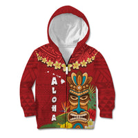 Hawaii Plumeria Lei Kid Hoodie Tiki and Kakau Pattern Red Color LT03 Zip Hoodie Red - Polynesian Pride