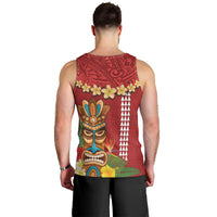 Hawaii Plumeria Lei Men Tank Top Tiki and Kakau Pattern Red Color LT03 - Polynesian Pride