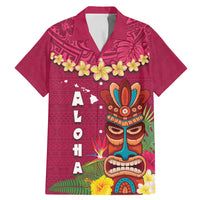 Hawaii Plumeria Lei Family Matching Mermaid Dress and Hawaiian Shirt Tiki and Kakau Pattern Pink Color LT03 Dad's Shirt - Short Sleeve Pink - Polynesian Pride