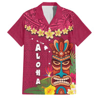 Hawaii Plumeria Lei Family Matching Off Shoulder Maxi Dress and Hawaiian Shirt Tiki and Kakau Pattern Pink Color LT03 Dad's Shirt - Short Sleeve Pink - Polynesian Pride