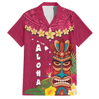 Hawaii Plumeria Lei Family Matching Short Sleeve Bodycon Dress and Hawaiian Shirt Tiki and Kakau Pattern Pink Color LT03 Dad's Shirt - Short Sleeve Pink - Polynesian Pride