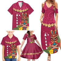 Hawaii Plumeria Lei Family Matching Summer Maxi Dress and Hawaiian Shirt Tiki and Kakau Pattern Pink Color LT03 - Polynesian Pride
