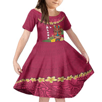 Hawaii Plumeria Lei Family Matching Tank Maxi Dress and Hawaiian Shirt Tiki and Kakau Pattern Pink Color LT03 Daughter's Dress Pink - Polynesian Pride