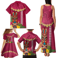 Hawaii Plumeria Lei Family Matching Tank Maxi Dress and Hawaiian Shirt Tiki and Kakau Pattern Pink Color LT03 - Polynesian Pride