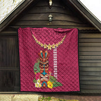 Hawaii Plumeria Lei Quilt Tiki and Kakau Pattern Pink Color