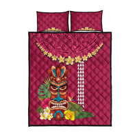 Hawaii Plumeria Lei Quilt Bed Set Tiki and Kakau Pattern Pink Color