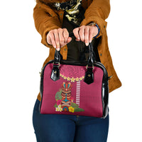Hawaii Plumeria Lei Shoulder Handbag Tiki and Kakau Pattern Pink Color