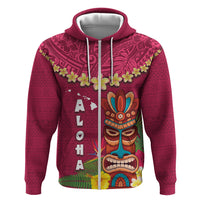 Hawaii Plumeria Lei Zip Hoodie Tiki and Kakau Pattern Pink Color