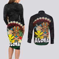 Aloha Hawaii Couples Matching Long Sleeve Bodycon Dress and Long Sleeve Button Shirt Kanaka Maoli with Polynesian Spiral Plumeria LT03 - Polynesian Pride