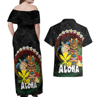 Aloha Hawaii Couples Matching Off Shoulder Maxi Dress and Hawaiian Shirt Kanaka Maoli with Polynesian Spiral Plumeria LT03 - Polynesian Pride