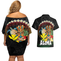 Aloha Hawaii Couples Matching Off Shoulder Short Dress and Hawaiian Shirt Kanaka Maoli with Polynesian Spiral Plumeria LT03 - Polynesian Pride