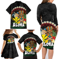 Aloha Hawaii Family Matching Long Sleeve Bodycon Dress and Hawaiian Shirt Kanaka Maoli with Polynesian Spiral Plumeria LT03 - Polynesian Pride