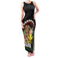 Aloha Hawaii Family Matching Tank Maxi Dress and Hawaiian Shirt Kanaka Maoli with Polynesian Spiral Plumeria LT03 Mom's Dress Black - Polynesian Pride