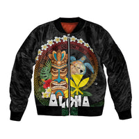 Aloha Hawaii Sleeve Zip Bomber Jacket Kanaka Maoli with Polynesian Spiral Plumeria