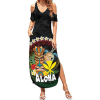 Aloha Hawaii Summer Maxi Dress Kanaka Maoli with Polynesian Spiral Plumeria