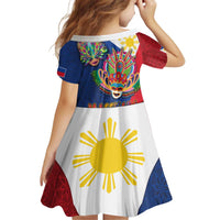 Philippines MassKara Family Matching Off Shoulder Short Dress and Hawaiian Shirt Filipino Carnival Mask and Polynesian Pattern