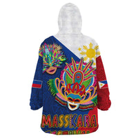 Philippines MassKara Wearable Blanket Hoodie Filipino Carnival Mask and Polynesian Pattern LT03 - Polynesian Pride