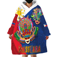 Philippines MassKara Wearable Blanket Hoodie Filipino Carnival Mask and Polynesian Pattern LT03 - Polynesian Pride