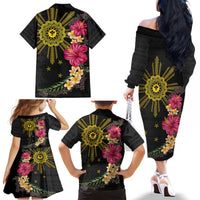 Hawaii and Philippines Together Family Matching Off The Shoulder Long Sleeve Dress and Hawaiian Shirt Hibiscus Flower and Sun Badge Polynesian Pattern Coloful LT03 - Polynesian Pride