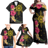 Hawaii and Philippines Together Family Matching Off Shoulder Maxi Dress and Hawaiian Shirt Hibiscus Flower and Sun Badge Polynesian Pattern Coloful LT03 - Polynesian Pride