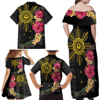 Hawaii and Philippines Together Family Matching Off Shoulder Maxi Dress and Hawaiian Shirt Hibiscus Flower and Sun Badge Polynesian Pattern Coloful LT03 - Polynesian Pride