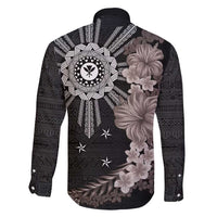 Hawaii and Philippines Together Family Matching Short Sleeve Bodycon Dress and Hawaiian Shirt Hibiscus Flower and Sun Badge Polynesian Pattern Grayscale LT03 - Polynesian Pride