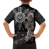 Hawaii and Philippines Together Family Matching Summer Maxi Dress and Hawaiian Shirt Hibiscus Flower and Sun Badge Polynesian Pattern Grayscale LT03 - Polynesian Pride