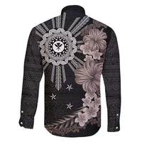 Hawaii and Philippines Together Family Matching Summer Maxi Dress and Hawaiian Shirt Hibiscus Flower and Sun Badge Polynesian Pattern Grayscale LT03 - Polynesian Pride