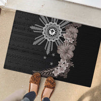 Hawaii and Philippines Together Rubber Doormat Hibiscus Flower and Sun Badge Polynesian Pattern Grayscale LT03 - Polynesian Pride