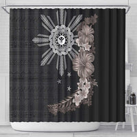 Hawaii and Philippines Together Shower Curtain Hibiscus Flower and Sun Badge Polynesian Pattern Grayscale LT03 - Polynesian Pride