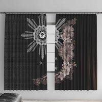 Hawaii and Philippines Together Window Curtain Hibiscus Flower and Sun Badge Polynesian Pattern Grayscale LT03 With Hooks Black - Polynesian Pride