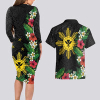 Tropical Hawaii and Philippines Couples Matching Long Sleeve Bodycon Dress and Hawaiian Shirt Kanaka Maoli and Sun Badge Batok Tattoo Colorful LT03 - Polynesian Pride