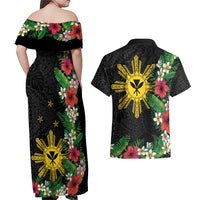Tropical Hawaii and Philippines Couples Matching Off Shoulder Maxi Dress and Hawaiian Shirt Kanaka Maoli and Sun Badge Batok Tattoo Colorful LT03 - Polynesian Pride