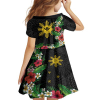 Tropical Hawaii and Philippines Family Matching Off The Shoulder Long Sleeve Dress and Hawaiian Shirt Kanaka Maoli and Sun Badge Batok Tattoo Colorful