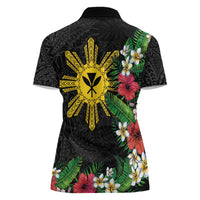 Tropical Hawaii and Philippines Women Polo Shirt Kanaka Maoli and Sun Badge Batok Tattoo Colorful LT03 - Polynesian Pride