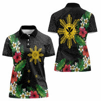 Tropical Hawaii and Philippines Women Polo Shirt Kanaka Maoli and Sun Badge Batok Tattoo Colorful LT03 - Polynesian Pride