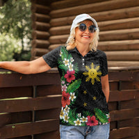 Tropical Hawaii and Philippines Women Polo Shirt Kanaka Maoli and Sun Badge Batok Tattoo Colorful LT03 - Polynesian Pride