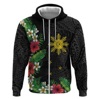 Tropical Hawaii and Philippines Zip Hoodie Kanaka Maoli and Sun Badge Batok Tattoo Colorful LT03 Zip Hoodie Black - Polynesian Pride