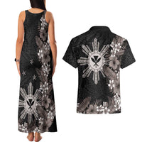 Tropical Hawaii and Philippines Couples Matching Tank Maxi Dress and Hawaiian Shirt Kanaka Maoli and Sun Badge Batok Tattoo Grayscale LT03 - Polynesian Pride