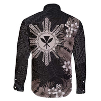 Tropical Hawaii and Philippines Family Matching Short Sleeve Bodycon Dress and Hawaiian Shirt Kanaka Maoli and Sun Badge Batok Tattoo Grayscale LT03 - Polynesian Pride
