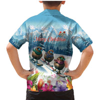 New Zealand Merry Christmas Family Matching Mermaid Dress and Hawaiian Shirt Kiwi Birds Snow Boarding-Vibrant Tropical Flower LT03 - Polynesian Pride