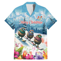 New Zealand Merry Christmas Family Matching Mermaid Dress and Hawaiian Shirt Kiwi Birds Snow Boarding-Vibrant Tropical Flower LT03 Dad's Shirt - Short Sleeve White - Polynesian Pride