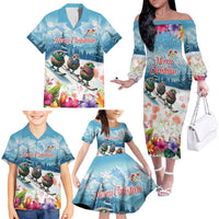 New Zealand Merry Christmas Family Matching Off The Shoulder Long Sleeve Dress and Hawaiian Shirt Kiwi Birds Snow Boarding-Vibrant Tropical Flower LT03 - Polynesian Pride