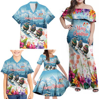 New Zealand Merry Christmas Family Matching Off Shoulder Maxi Dress and Hawaiian Shirt Kiwi Birds Snow Boarding-Vibrant Tropical Flower LT03 - Polynesian Pride