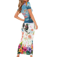 New Zealand Merry Christmas Family Matching Short Sleeve Bodycon Dress and Hawaiian Shirt Kiwi Birds Snow Boarding-Vibrant Tropical Flower LT03 - Polynesian Pride