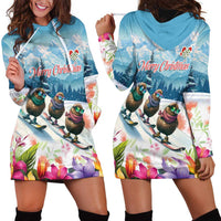 New Zealand Merry Christmas Hoodie Dress Kiwi Birds Snow Boarding-Vibrant Tropical Flower LT03 - Polynesian Pride